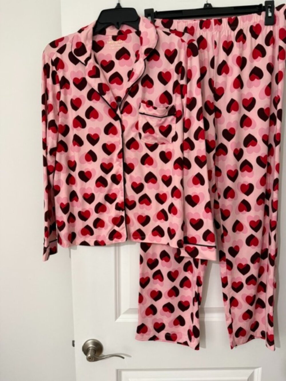 Pajama set by Kate Spade. Size Medium. Color: Pink with hearts. New without tags - Picture 1 of 4